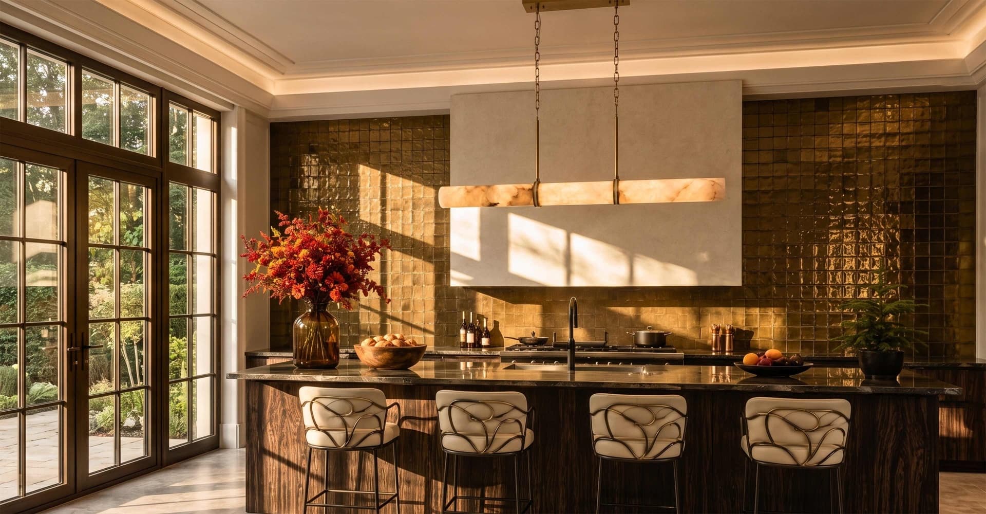 Spanish Alabaster Linear Chandelier for kitchen