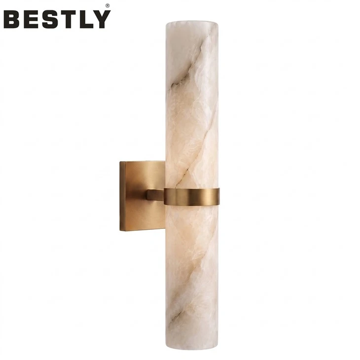 Sconce Dinding Alabaster Asli Moden Dengan LED Boleh Dimalapkan